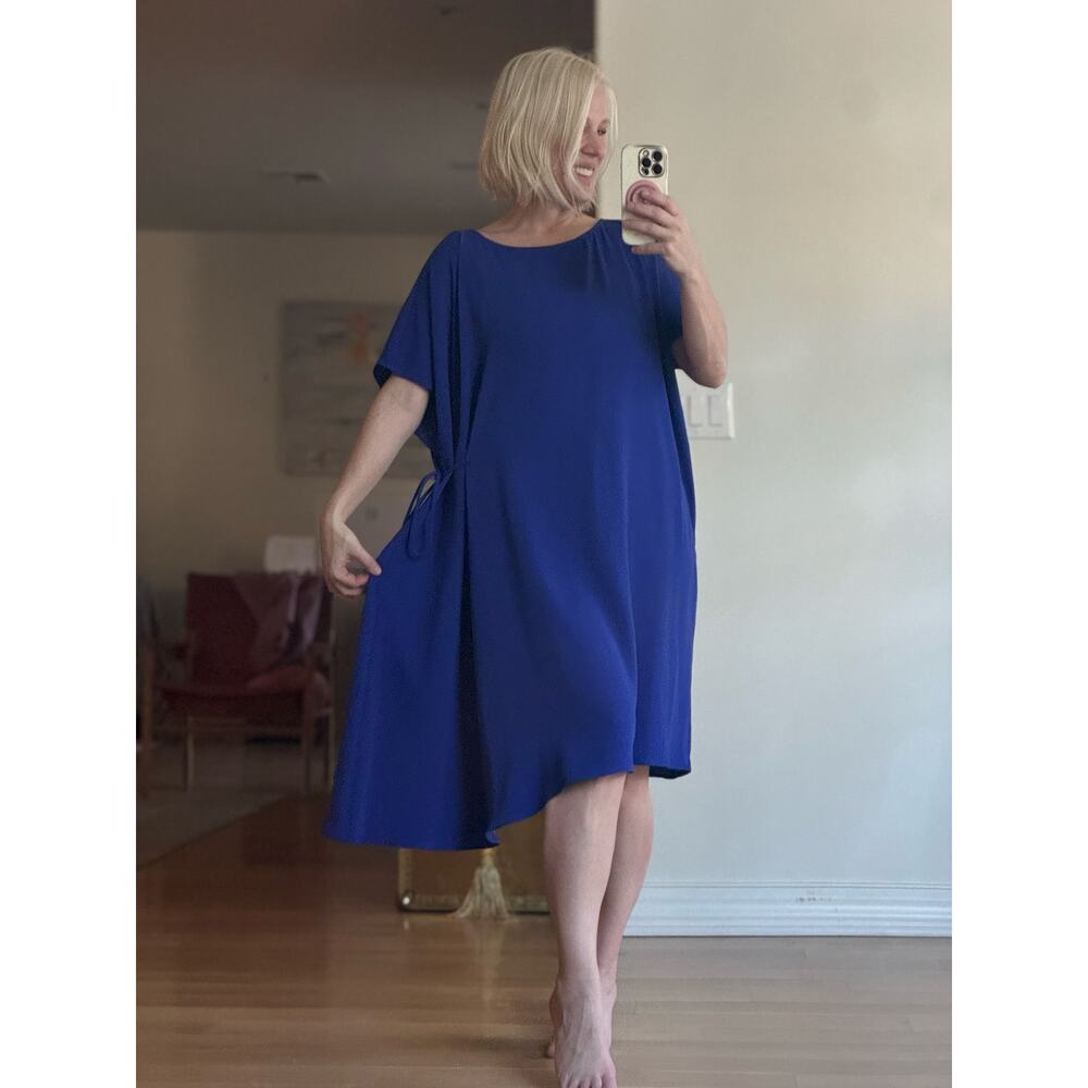 Trina Turk Size Small Royal Blue Jersey Side Tie FUN Kaftan Style MIDI Dress